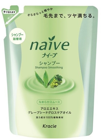 Шампунь для нормальных волос восстанавливающий Kracie Naive с экстрактом алоэ и маcлом виноградных косточек, сменная упаковка, 400 мл