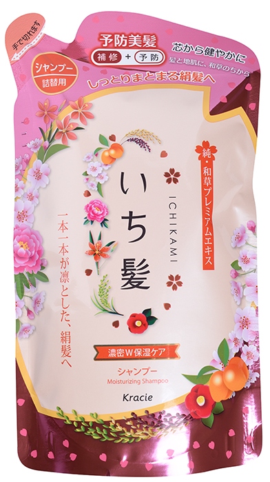 Шампунь для волос интенсивно увлажняющий Kracie Ichikami с маслом абрикоса, сменная упаковка, 340 мл
