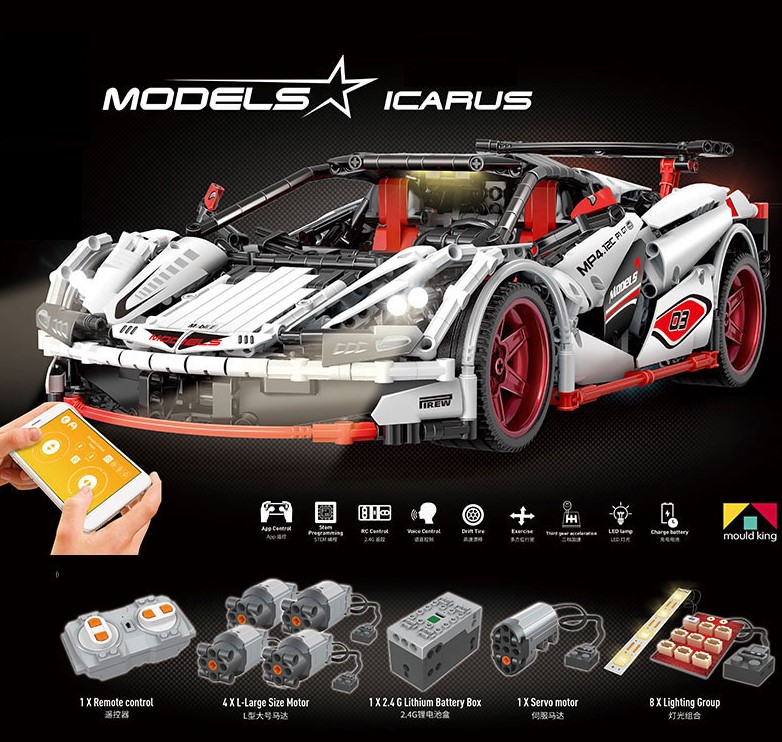 MOULD KING 13067 Конструктор Спортивный автомобиль ICARUS на радио управлении,1928 дет.