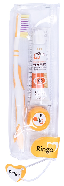 Дорожный набор Gotaiyo Ringo: зубная паста Coffee&amp;Tea 24 г + зуб/щетка с жест. щетиной + зуб/нить, 5 м